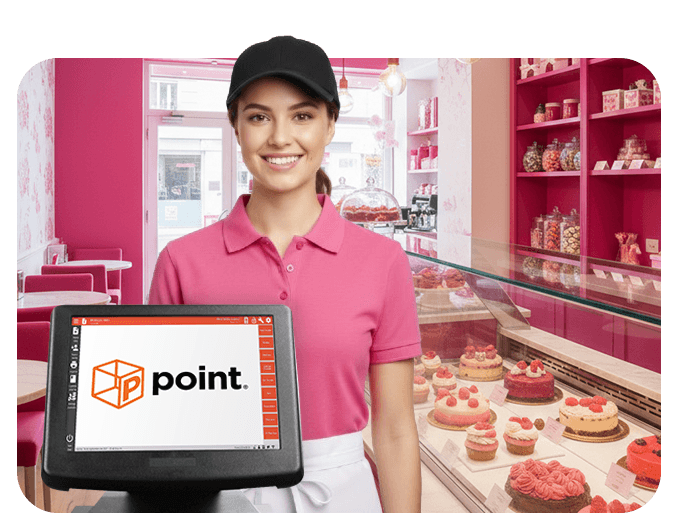 Dueña de pastelería usando Point